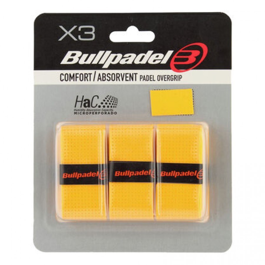 Blister Bullpadel 3 Overgrips GB1201 Comfort Perforado Amarillo